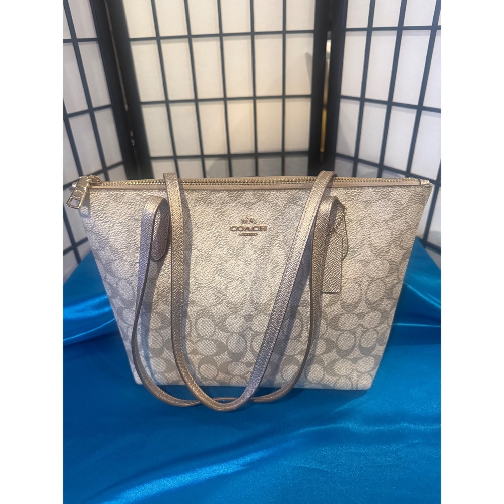 Coach Fiona Zip Tote Bag in Signature Canvas CW396 – Champagne